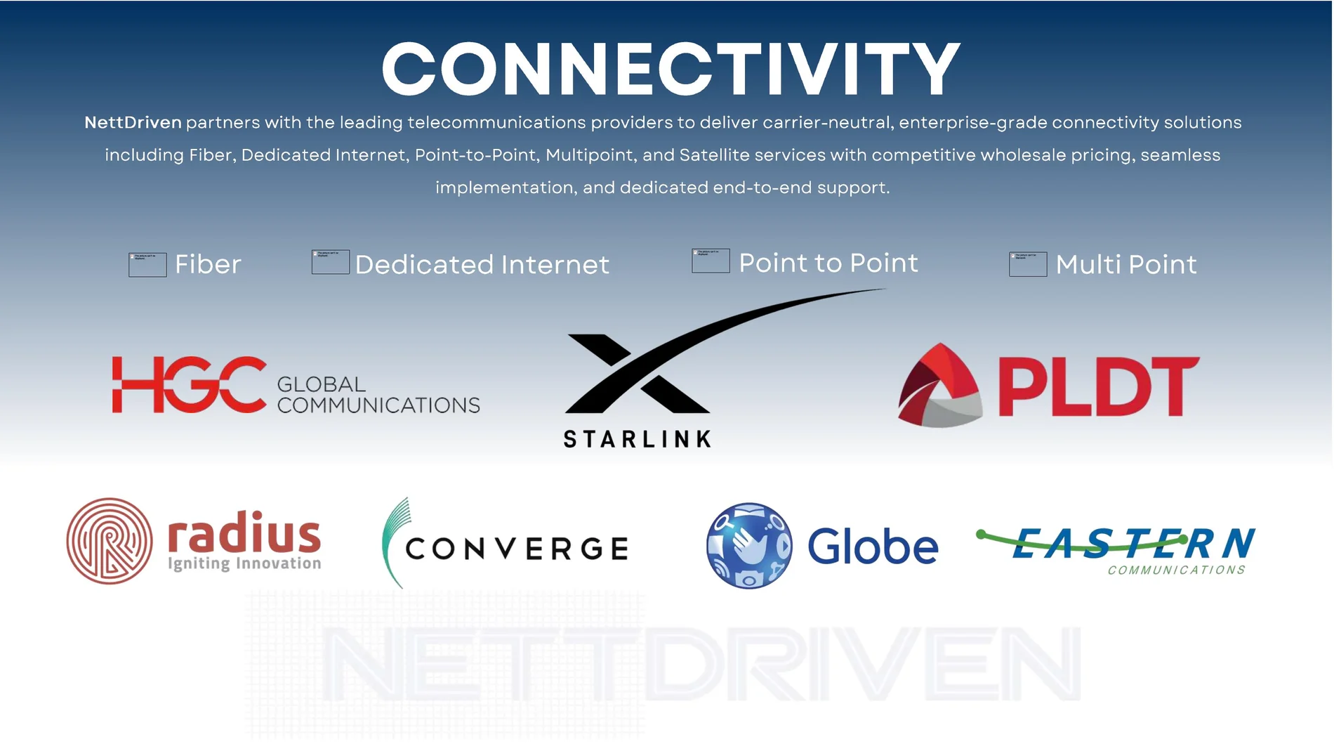 Connectivity partners shown in the official NettDriven company profile