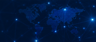 Digital world map connected by a global technology network